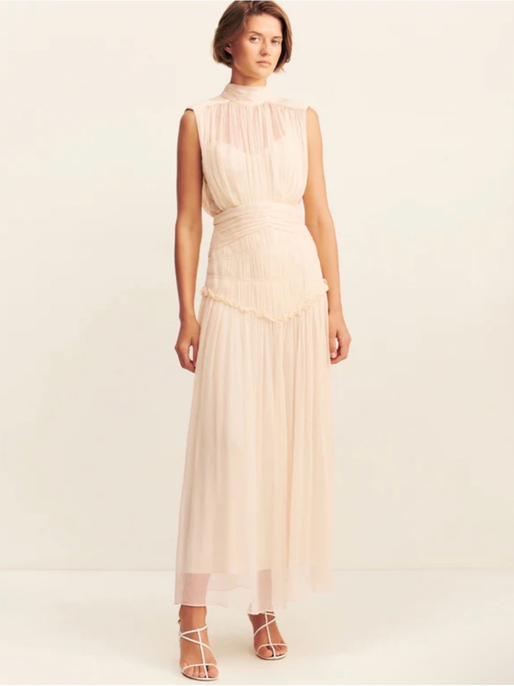 NWT Shona Joy Clemence High Neck Midi Dress in Cream
